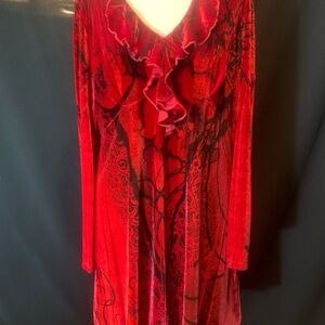 The Pyramid Collection Red Velvet Dress with Ruffles